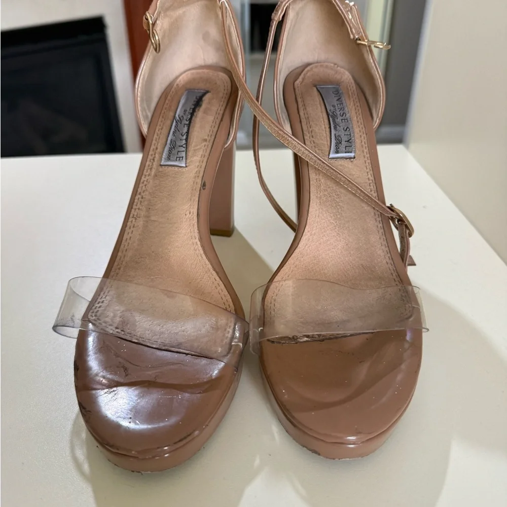 Nude Clear Strap Block Heel Sandals